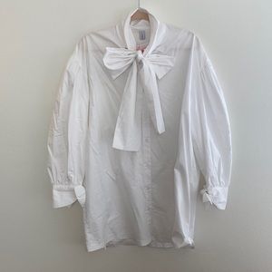 Tie neck button down shirt dress